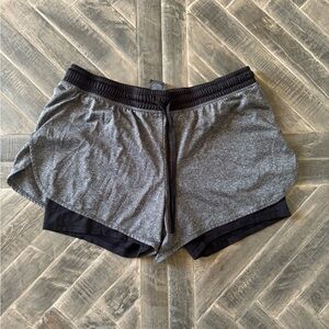Champion Women’s Athletic Shorts Size L – Built-In Spandex Layer, Black & Gray